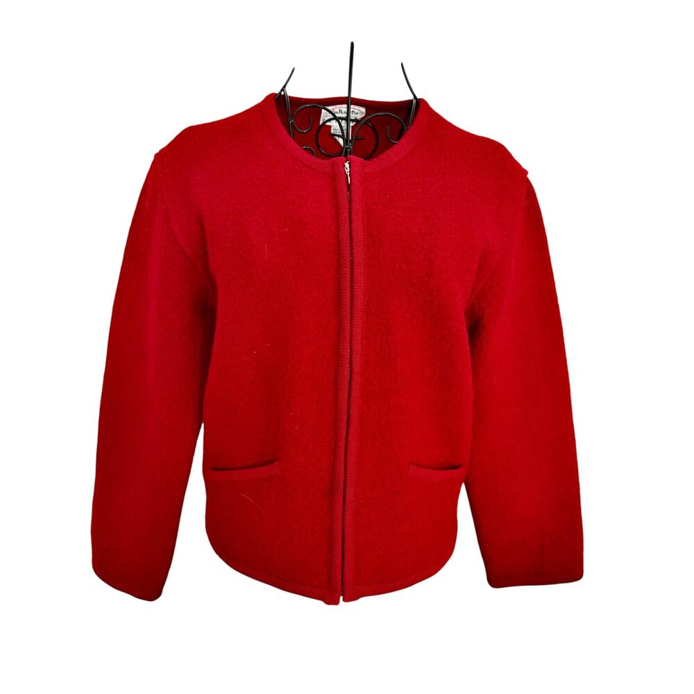 Vintage 80's Talbots Lipstick Red Boiled Wool Zip Front Jacket Classic Preppy